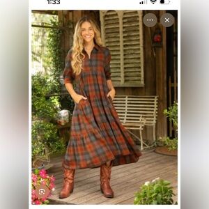 Natural Life Plaid Flannel Midi Dress